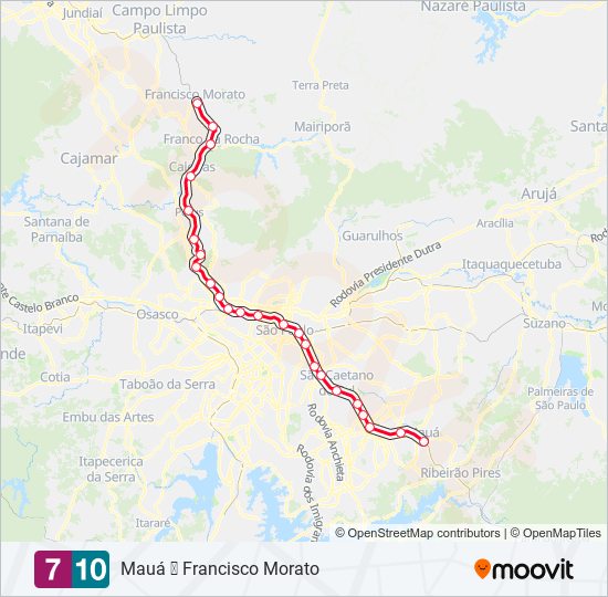 Mapa da linha SERVIÇO 710 de trem