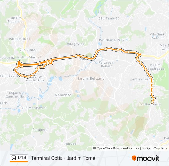 Mapa da linha 013 de ônibus