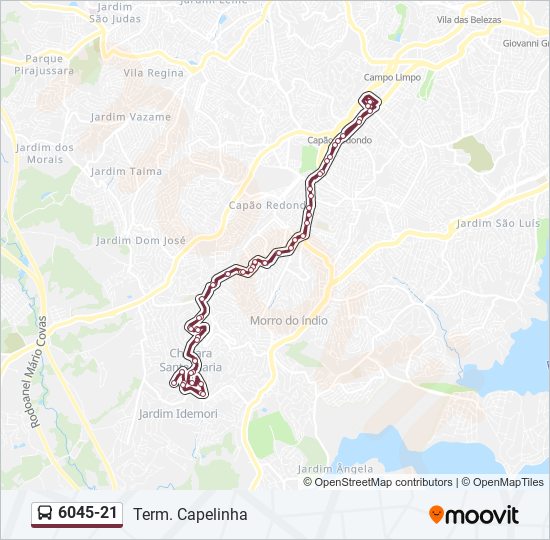 Mapa da linha 6045-21 de ônibus