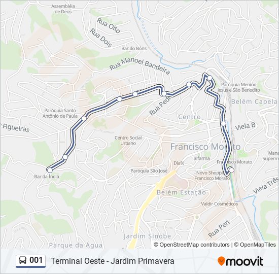 Mapa da linha 001 de ônibus