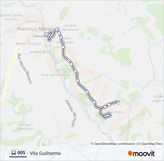 Mapa da linha 005 de ônibus