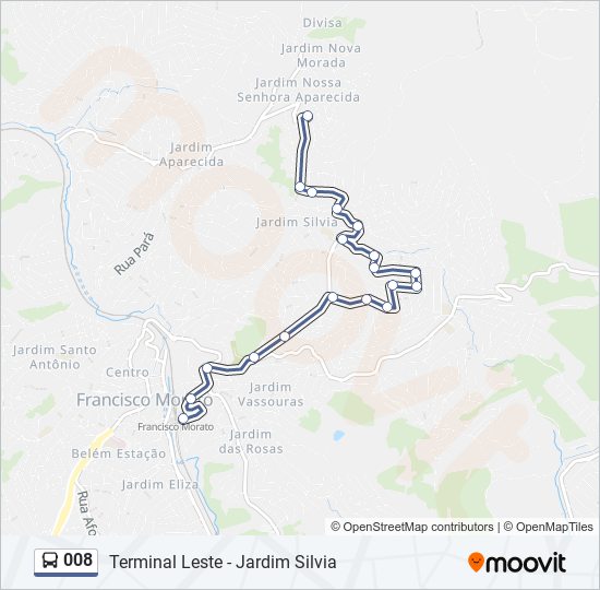 Mapa da linha 008 de ônibus