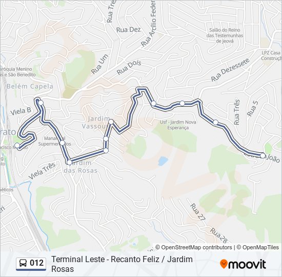 Mapa da linha 012 de ônibus