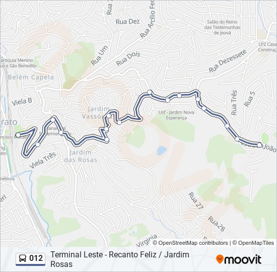 Mapa da linha 012 de ônibus
