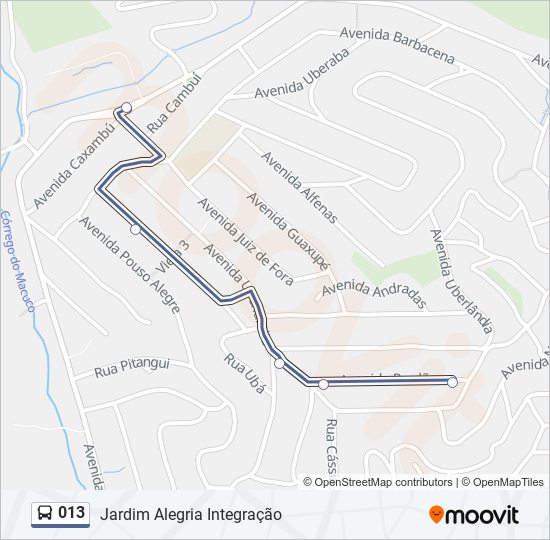 Mapa da linha 013 de ônibus