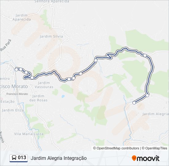 Mapa da linha 013 de ônibus