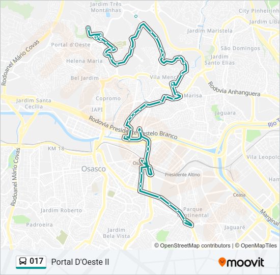 Mapa da linha 017 de ônibus