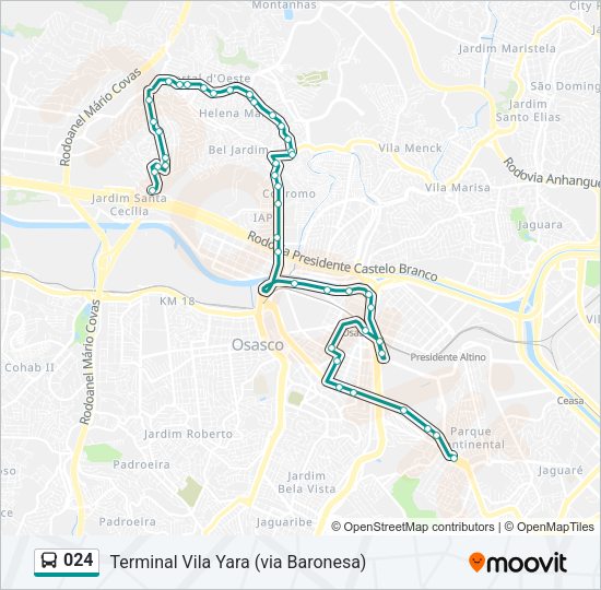 Mapa da linha 024 de ônibus