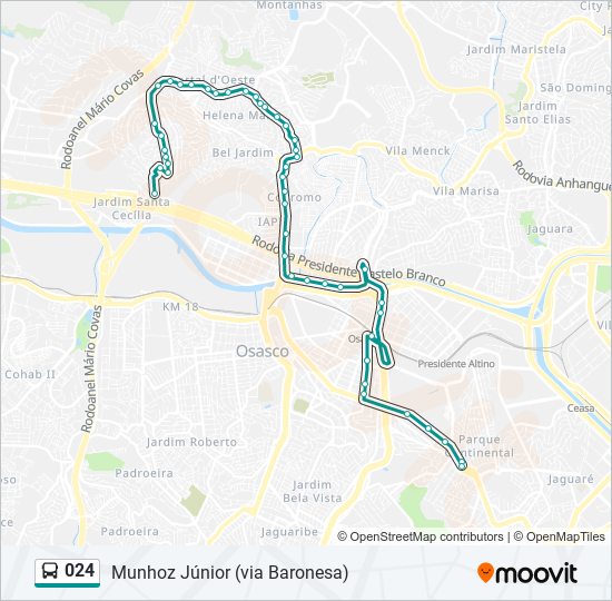 Mapa da linha 024 de ônibus