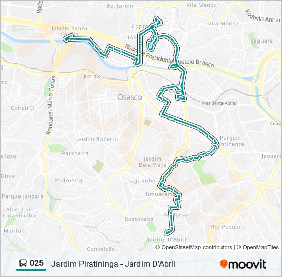 Mapa da linha 025 de ônibus