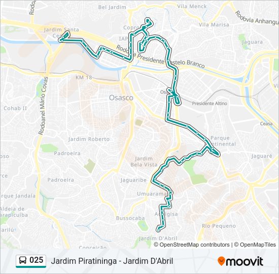 Mapa da linha 025 de ônibus