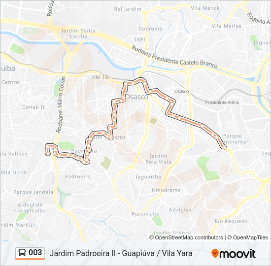 Mapa da linha 003 de ônibus