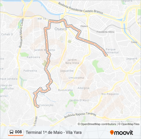 Mapa da linha 008 de ônibus