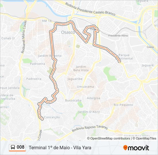 Mapa da linha 008 de ônibus