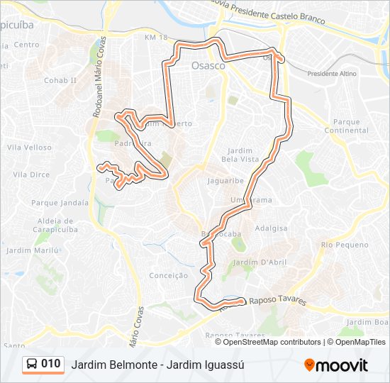 Mapa da linha 010 de ônibus