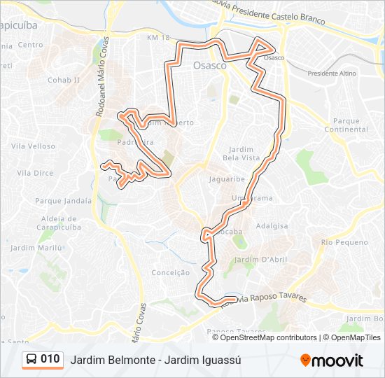 Mapa da linha 010 de ônibus