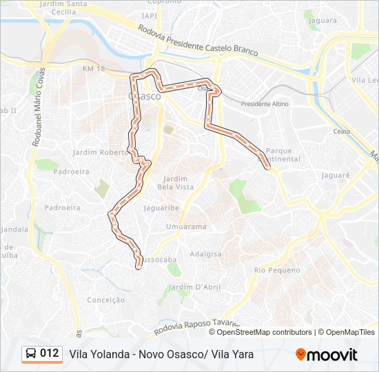 Mapa da linha 012 de ônibus