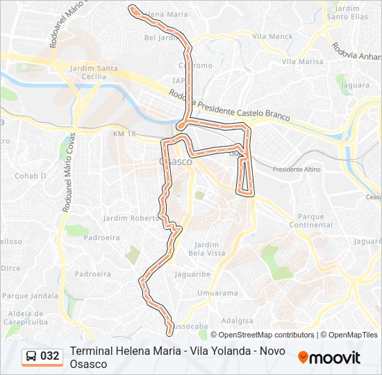 Mapa da linha 032 de ônibus