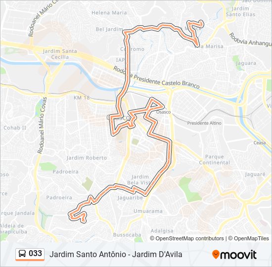 Mapa de 033 de autobús