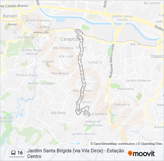 Mapa da linha 16 de ônibus