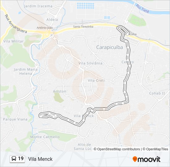 Mapa da linha 19 de ônibus