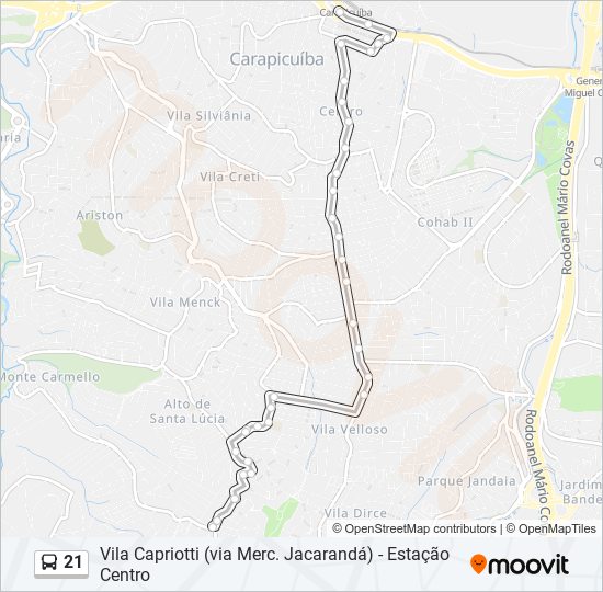 Mapa da linha 21 de ônibus