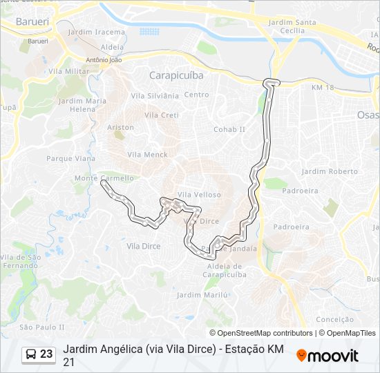 Mapa da linha 23 de ônibus