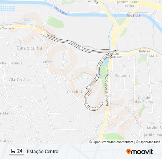 Mapa da linha 24 de ônibus