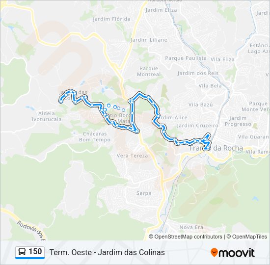 Mapa da linha 150 de ônibus