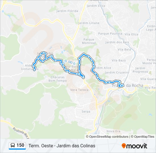Mapa da linha 150 de ônibus