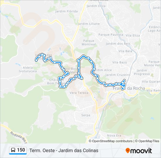 Mapa da linha 150 de ônibus