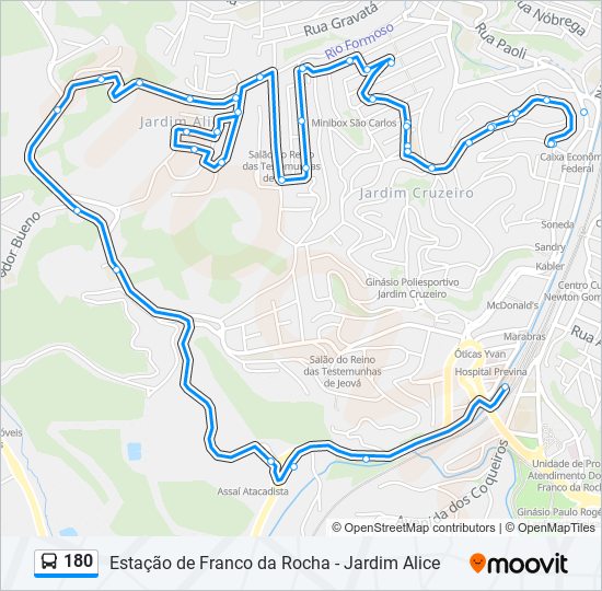 Mapa da linha 180 de ônibus