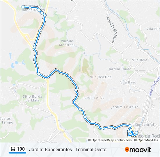 Mapa da linha 190 de ônibus