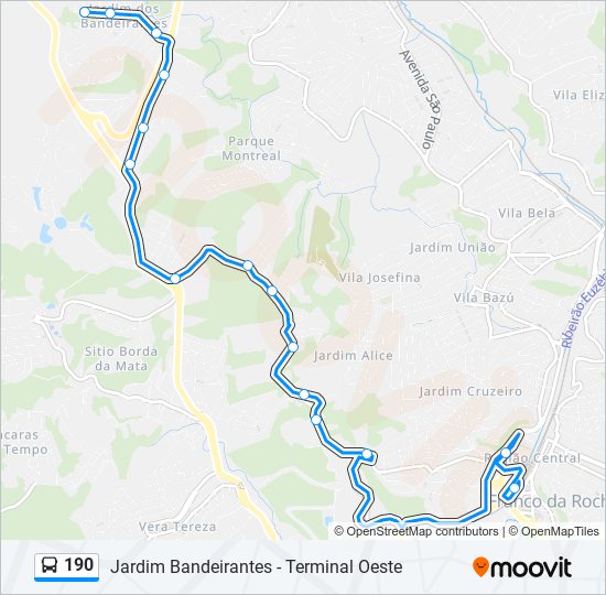 Mapa da linha 190 de ônibus