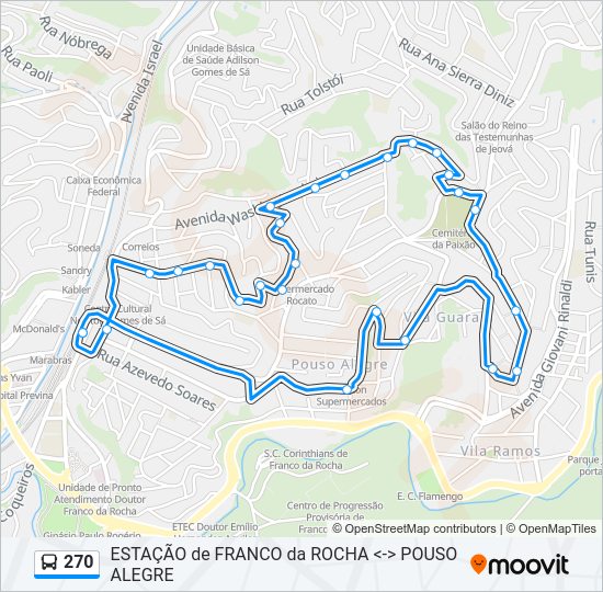 Mapa da linha 270 de ônibus