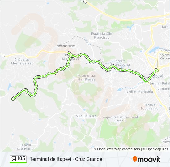 Mapa da linha I05 de ônibus