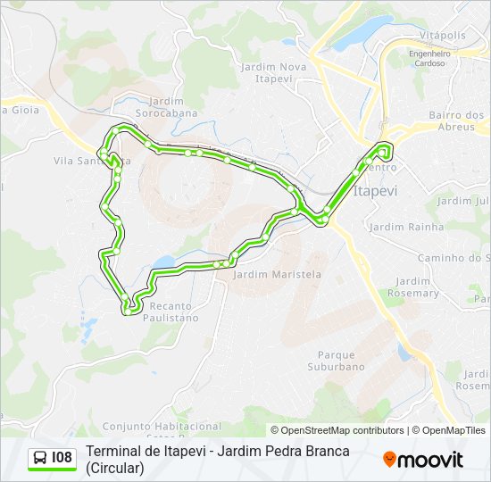 Mapa da linha I08 de ônibus