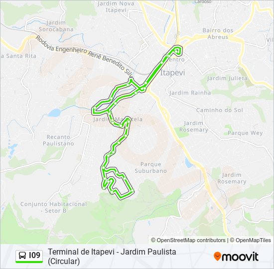 Mapa da linha I09 de ônibus