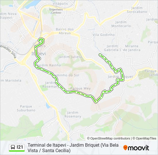 Mapa da linha I21 de ônibus