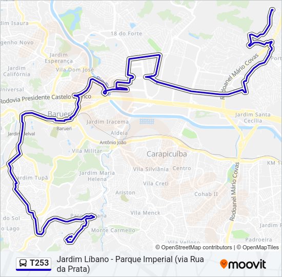 Mapa da linha T253 de ônibus
