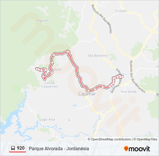 Mapa da linha 920 de ônibus