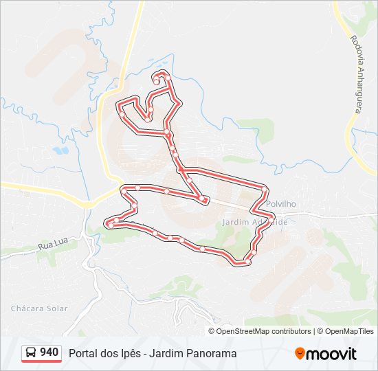 Mapa da linha 940 de ônibus