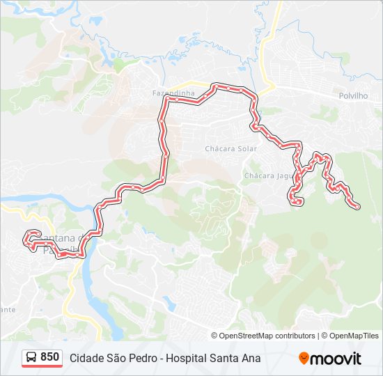 Mapa da linha 850 de ônibus