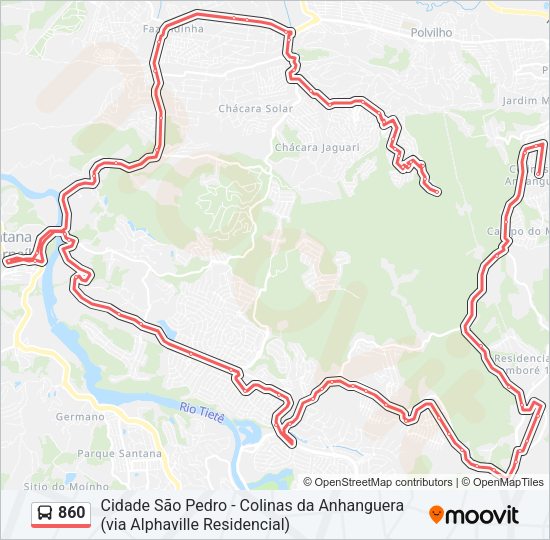 Mapa da linha 860 de ônibus