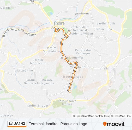 Mapa da linha JA142 de ônibus