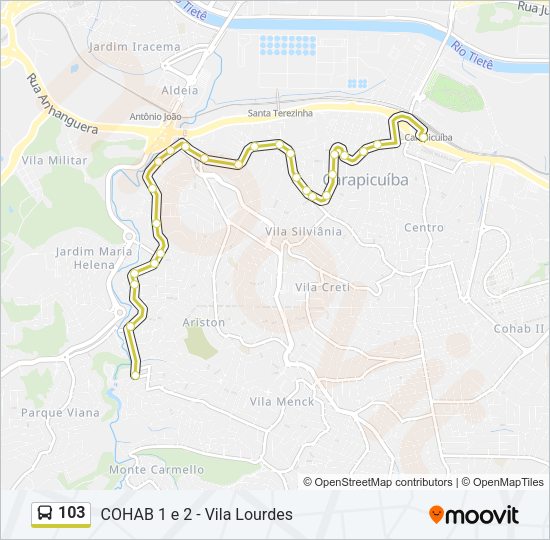 Mapa da linha 103 de ônibus