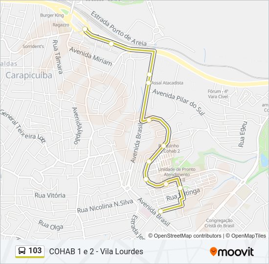 Mapa da linha 103 de ônibus