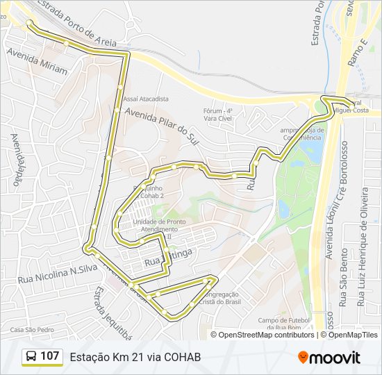 Mapa da linha 107 de ônibus