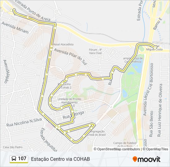 Mapa da linha 107 de ônibus