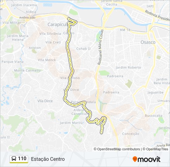 Mapa da linha 110 de ônibus
